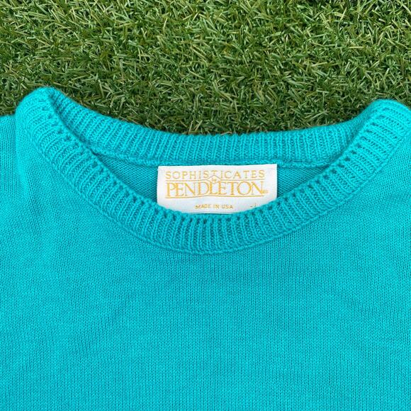 Pendleton Sophisticates Women's Teal Short Sleeve Sweater - Picture 2 of 4